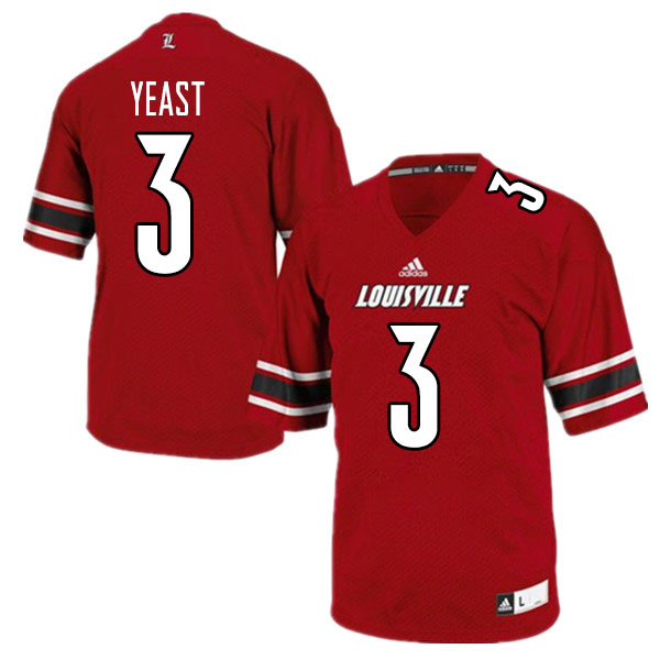 Men #3 Russ Yeast Louisville Cardinals College Football Jerseys Sale-Red - Click Image to Close